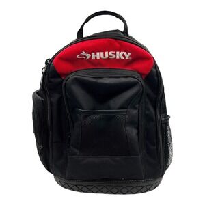 Husky Tool Backpack 16 in Water-Resistant Polyester Fabric Molded Base Red Black